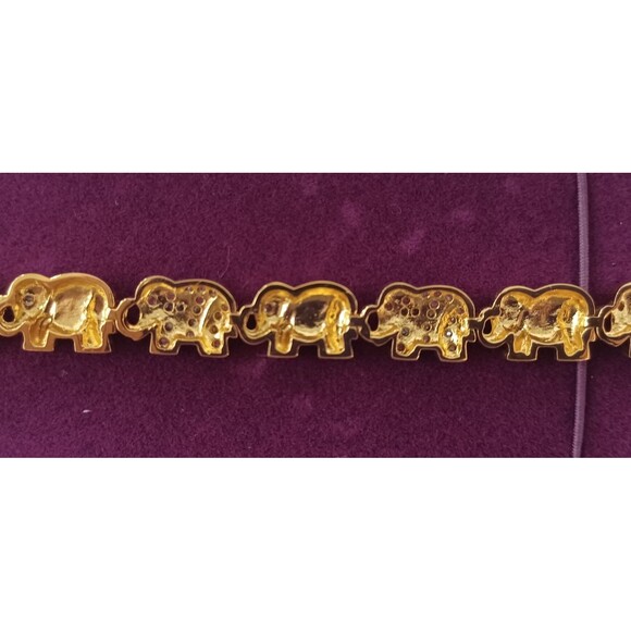 ELEPHANT MOTIF GOLD ELECTROPLATE RHINESTONE 8" BRACELET W/BOX AND TAG - Picture 6 of 13